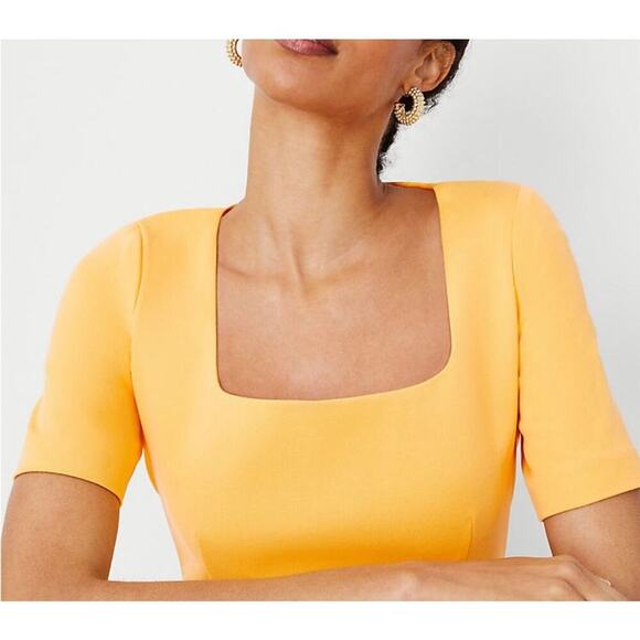 Ann Taylor Yellow Scoop Neck Short Sleeve Sheath Dress in 12 Tall NWOT - Picture 2 of 10
